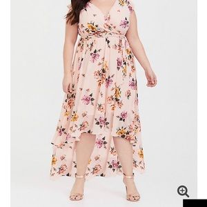 BLUSH PINK FLORAL CHIFFON HI-LO DRESS